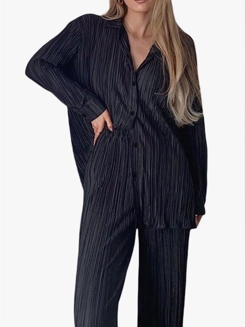 Black Pleated Lounge Set Size Small